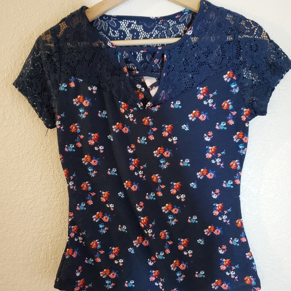 Floral navy blue top